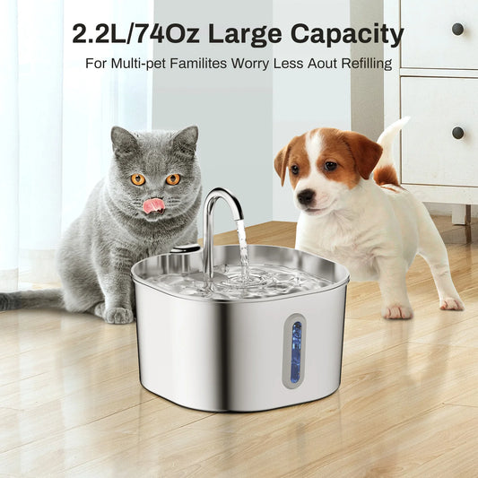 ZYFeeder 2.2L Stainless Steel Pet Fountain