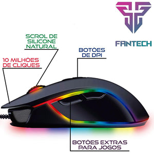 Mouse Gamer Jogo Macro RGB Fantech Thor X9 7 Botões 4800DPI