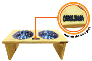 Comedouro Duplo Elevado Personalizado Toronto Madeira Potes Inox Para Gatos E Ca