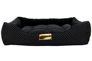Cama Retangular para Cachorro ou Gato Luppet Luxo Preto Bolinhas