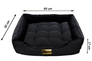 Cama Retangular para Cachorro ou Gato Luppet Luxo Preto Bolinhas
