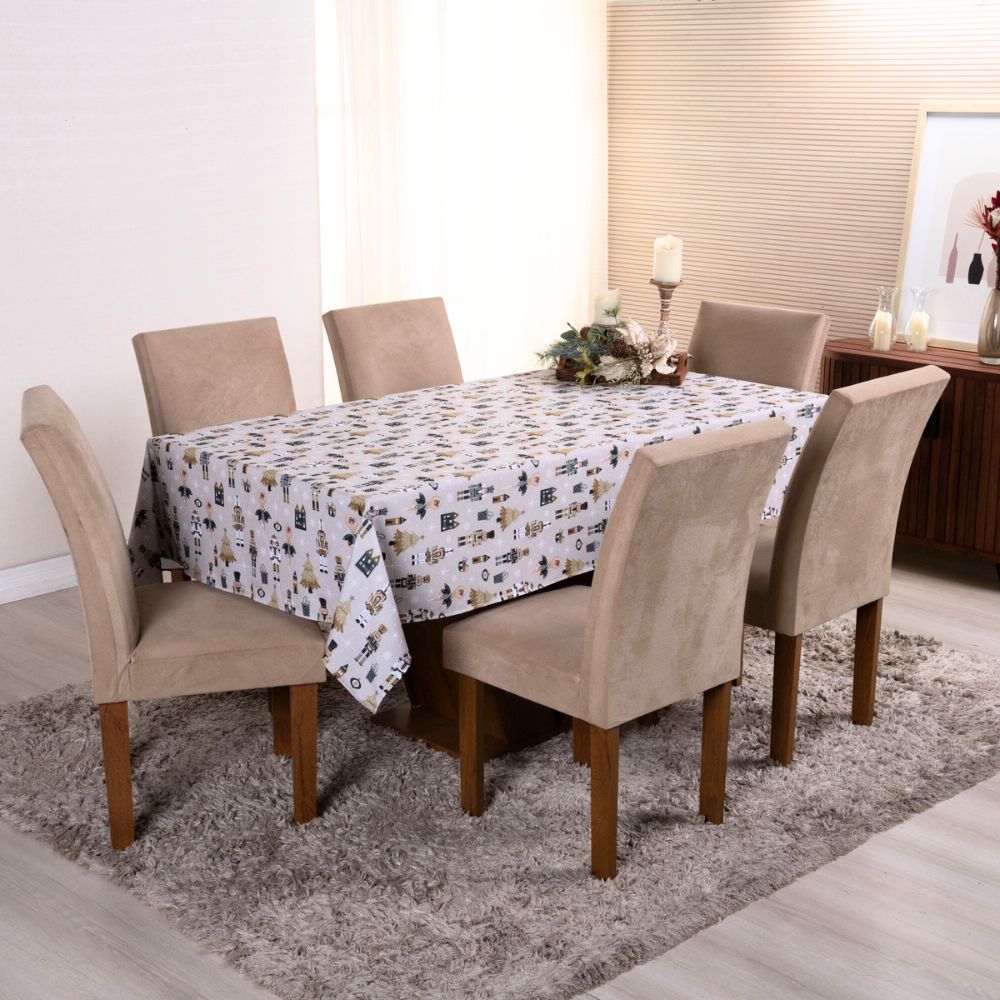 Toalha de Mesa Estampa Digital 1 Peça 2,50m x 1,40m 8 Lugares 100% Poliéster Tec